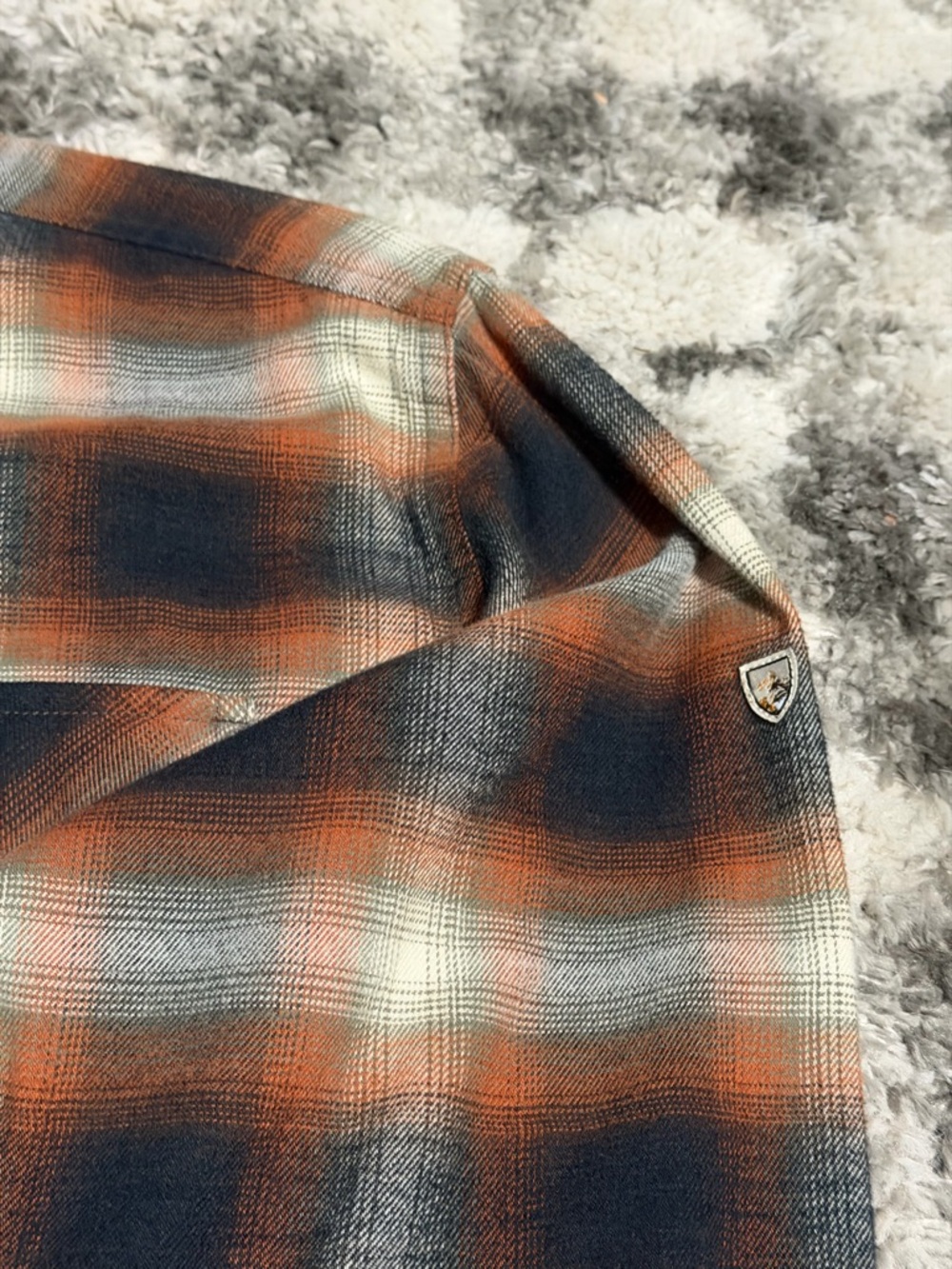 Kuhl Medium Brown, Orange & Black Plaid Flannel Shirt - Picture 2 of 13